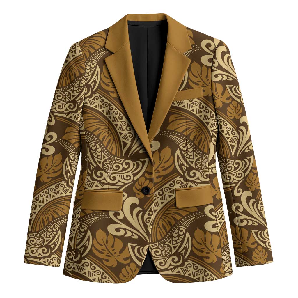 Brown Gold Monstera Blazer Polynesian Tribal Pattern LT01 Unisex Gold - Polynesian Pride