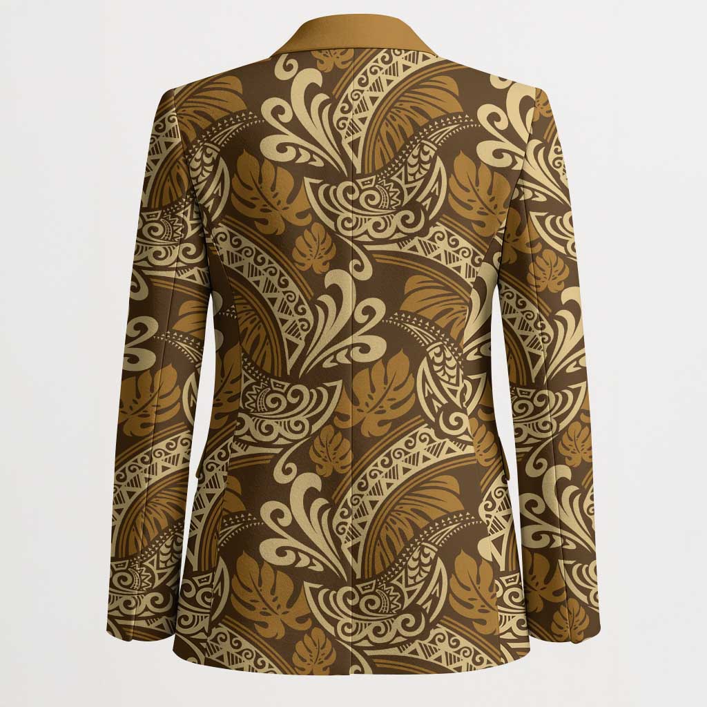 Brown Gold Monstera Blazer Polynesian Tribal Pattern LT01 - Polynesian Pride