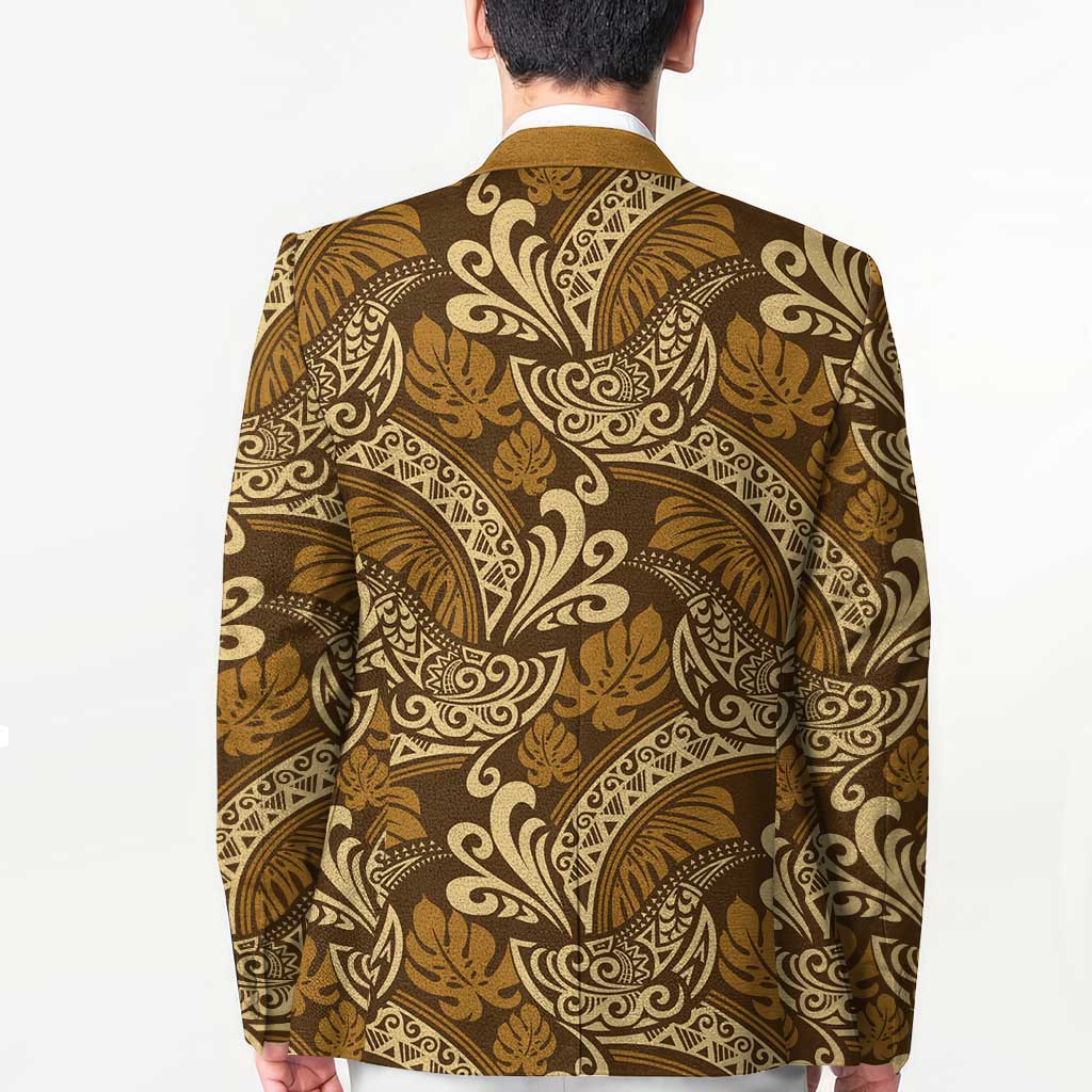 Brown Gold Monstera Blazer Polynesian Tribal Pattern LT01 - Polynesian Pride