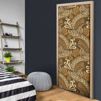 Brown Gold Monstera Door Cover Polynesian Tribal Pattern LT01 - Polynesian Pride