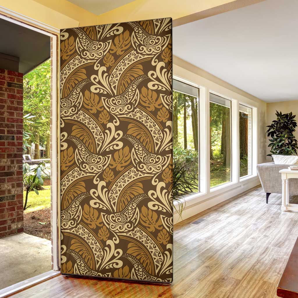 Brown Gold Monstera Door Cover Polynesian Tribal Pattern LT01 - Polynesian Pride