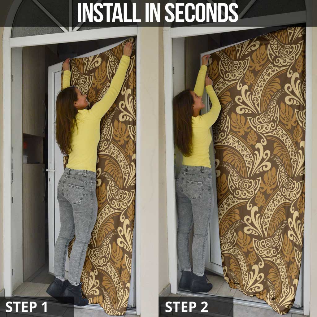 Brown Gold Monstera Door Cover Polynesian Tribal Pattern LT01 - Polynesian Pride