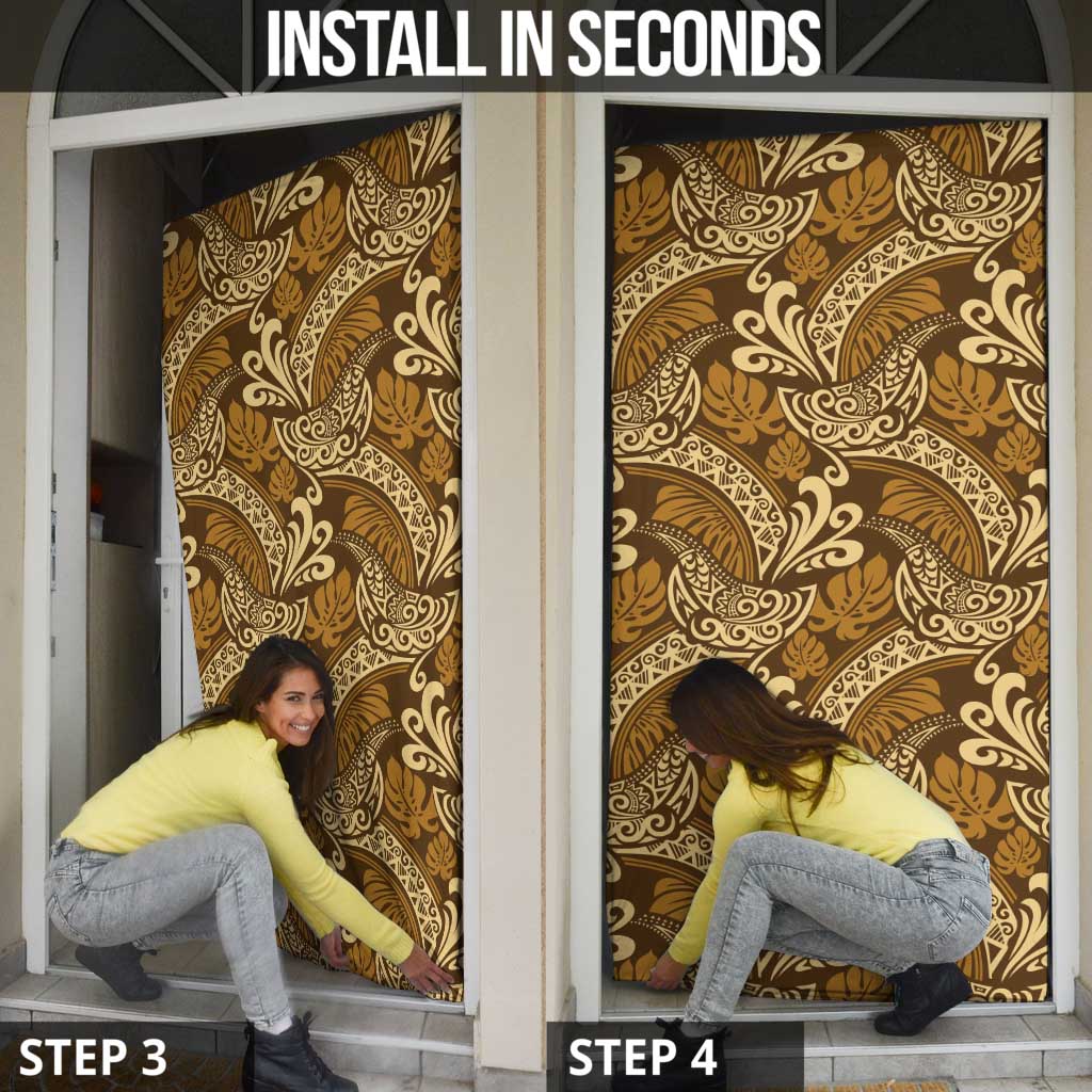 Brown Gold Monstera Door Cover Polynesian Tribal Pattern LT01 - Polynesian Pride