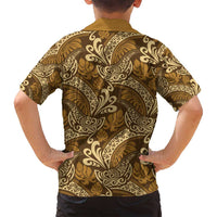 Brown Gold Monstera Family Matching Off Shoulder Short Dress and Hawaiian Shirt Polynesian Tribal Pattern LT01 - Polynesian Pride