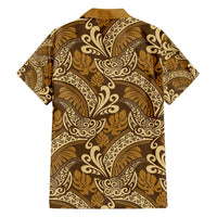 Brown Gold Monstera Family Matching Off Shoulder Short Dress and Hawaiian Shirt Polynesian Tribal Pattern LT01 - Polynesian Pride