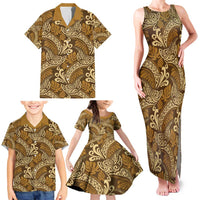 Brown Gold Monstera Family Matching Tank Maxi Dress and Hawaiian Shirt Polynesian Tribal Pattern LT01 - Polynesian Pride