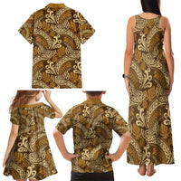 Brown Gold Monstera Family Matching Tank Maxi Dress and Hawaiian Shirt Polynesian Tribal Pattern LT01 - Polynesian Pride