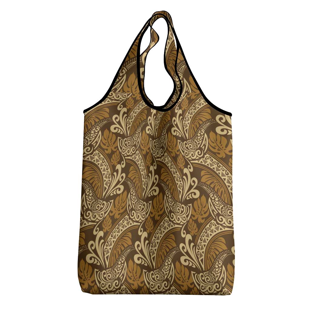 Brown Gold Monstera Grocery Bag Polynesian Tribal Pattern LT01 - Polynesian Pride