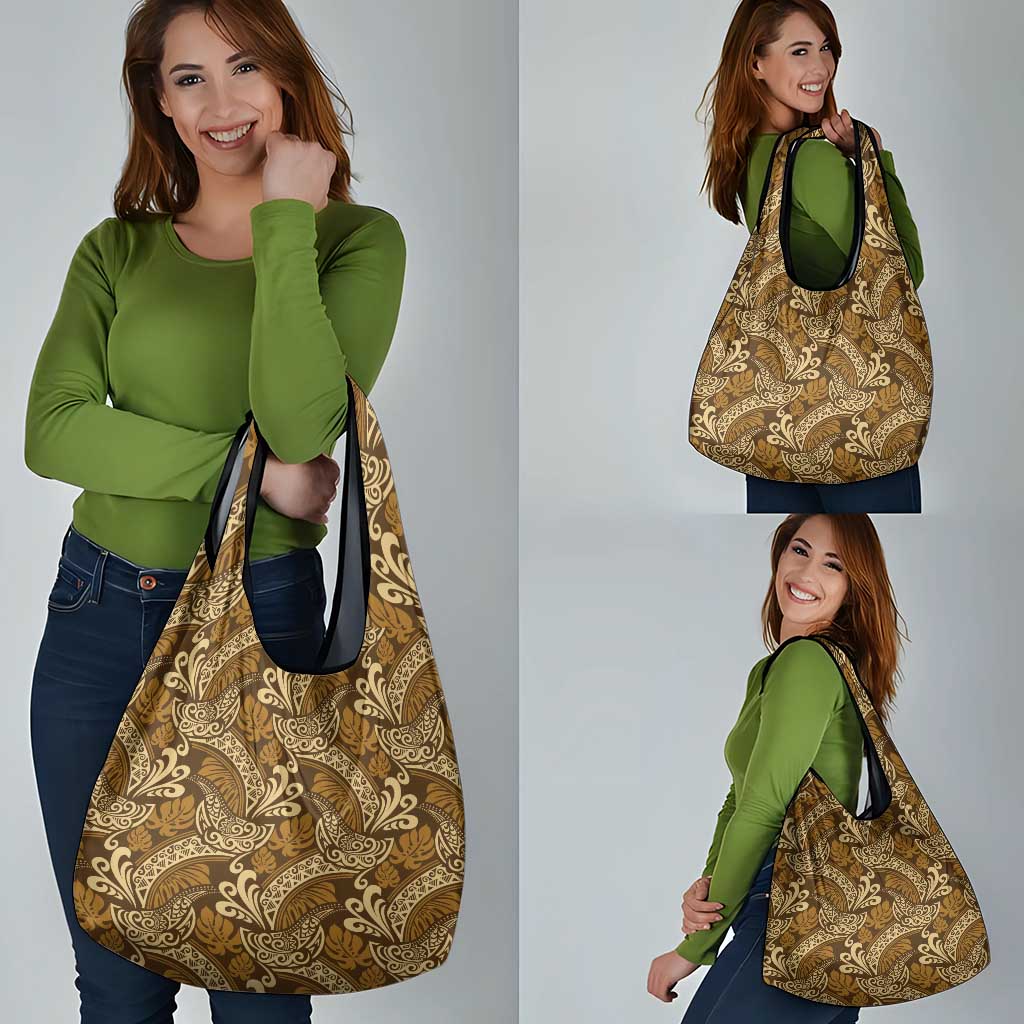 Brown Gold Monstera Grocery Bag Polynesian Tribal Pattern LT01 - Polynesian Pride