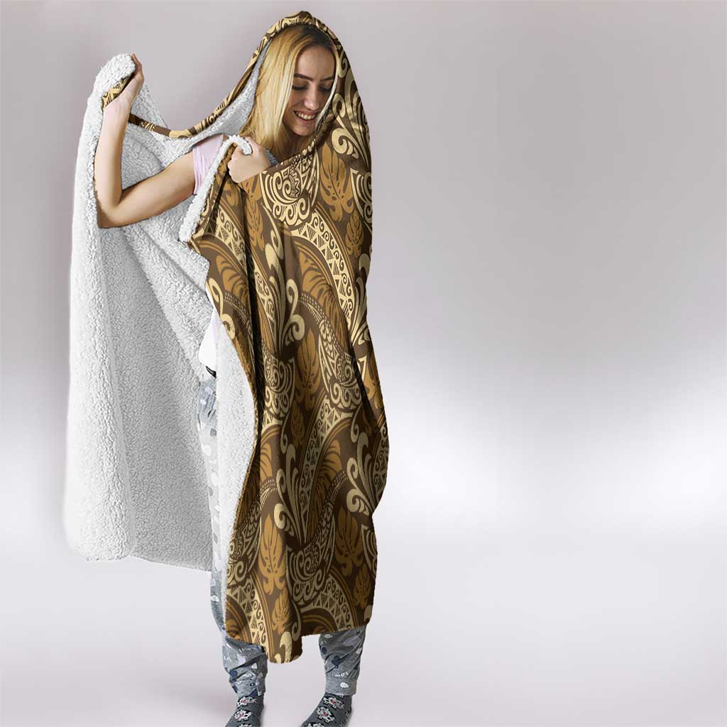 Brown Gold Monstera Hooded Blanket Polynesian Tribal Pattern LT01 - Polynesian Pride