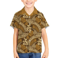 Brown Gold Monstera Kid Hawaiian Shirt Polynesian Tribal Pattern LT01 Kid Gold - Polynesian Pride