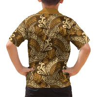 Brown Gold Monstera Kid Hawaiian Shirt Polynesian Tribal Pattern LT01 - Polynesian Pride