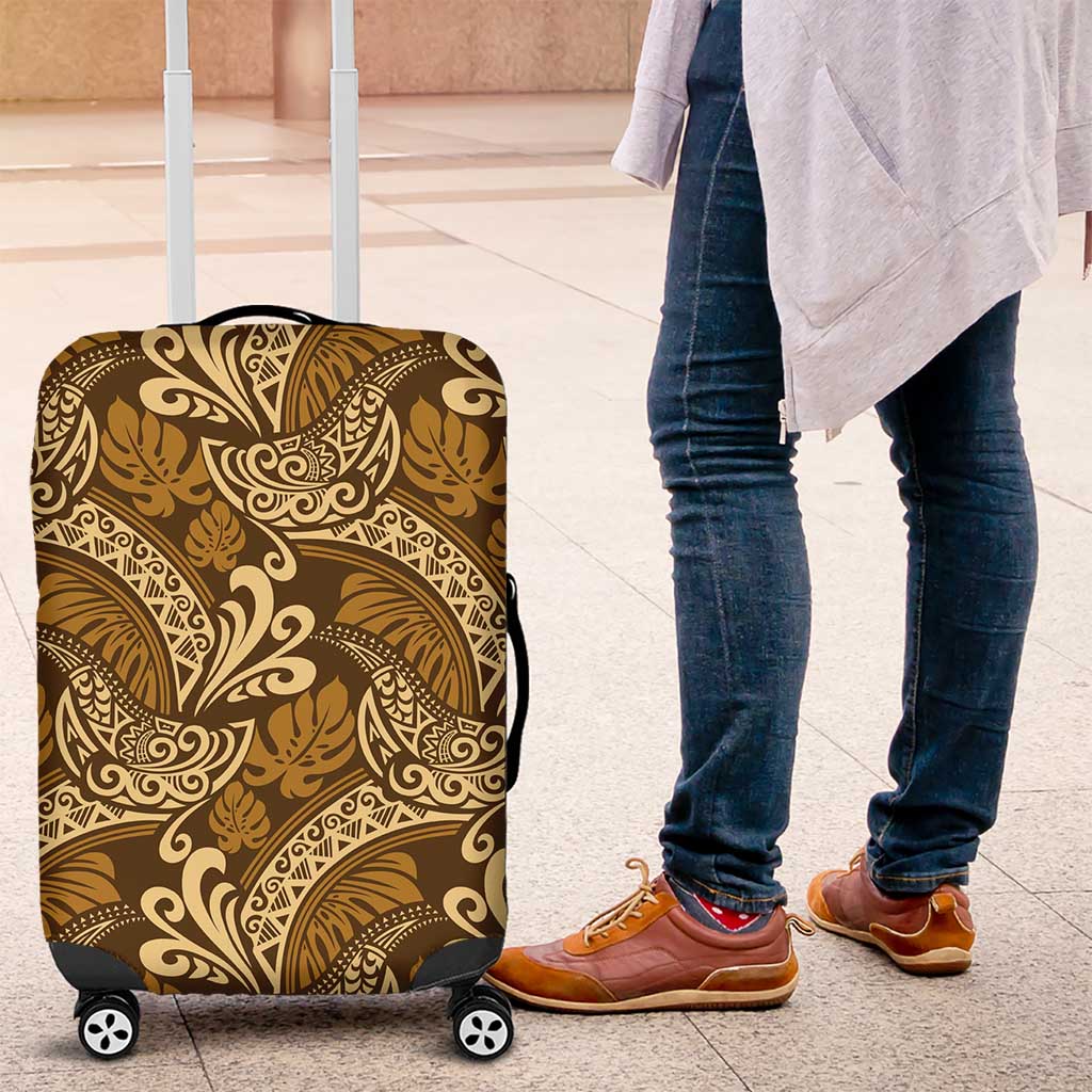 Brown Gold Monstera Luggage Cover Polynesian Tribal Pattern LT01 Gold - Polynesian Pride