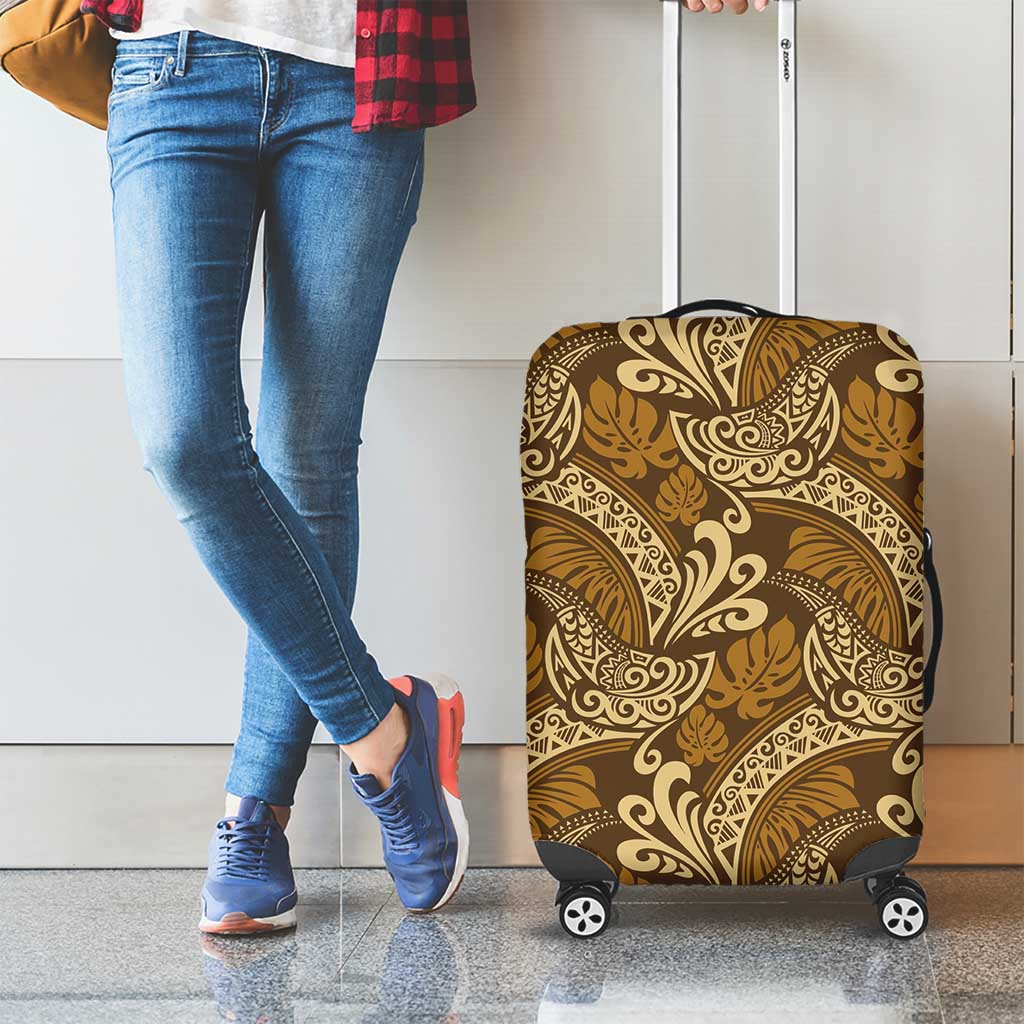 Brown Gold Monstera Luggage Cover Polynesian Tribal Pattern LT01 - Polynesian Pride