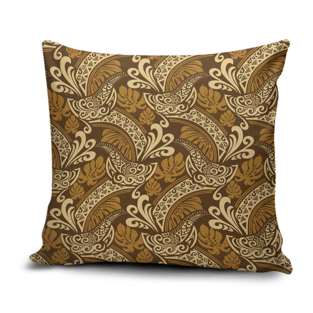 Brown Gold Monstera Pillow Cover Polynesian Tribal Pattern LT01 Gold - Polynesian Pride