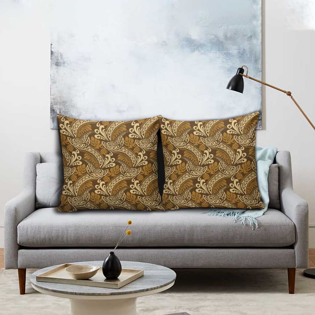 Brown Gold Monstera Pillow Cover Polynesian Tribal Pattern LT01 - Polynesian Pride