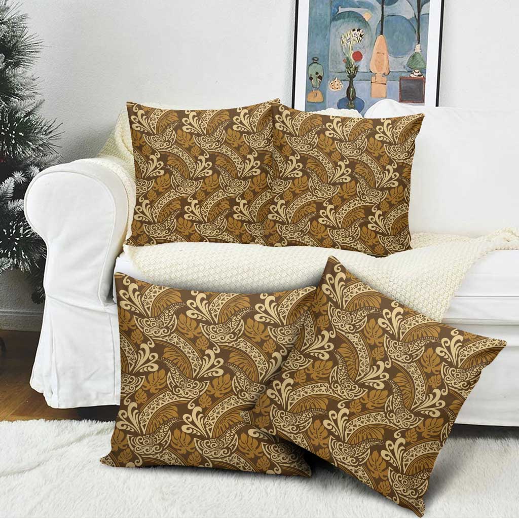 Brown Gold Monstera Pillow Cover Polynesian Tribal Pattern LT01 - Polynesian Pride