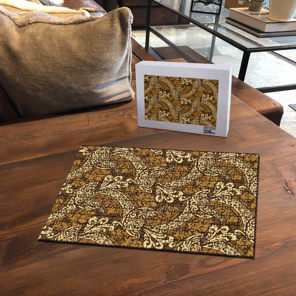 Brown Gold Monstera Puzzle Polynesian Tribal Pattern - Polynesian Pride