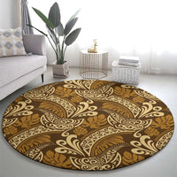 Brown Gold Monstera Round Carpet Polynesian Tribal Pattern LT01 - Polynesian Pride