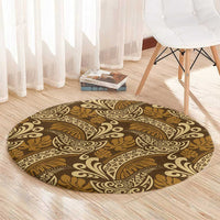 Brown Gold Monstera Round Carpet Polynesian Tribal Pattern LT01 - Polynesian Pride