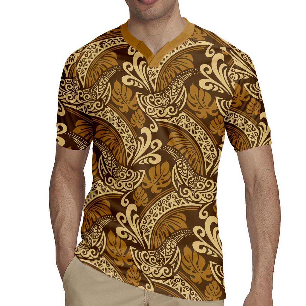 Brown Gold Monstera Rugby Jersey Polynesian Tribal Pattern LT01 - Polynesian Pride