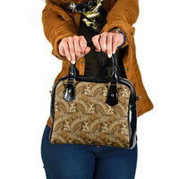 Brown Gold Monstera Shoulder Handbag Polynesian Tribal Pattern - Polynesian Pride
