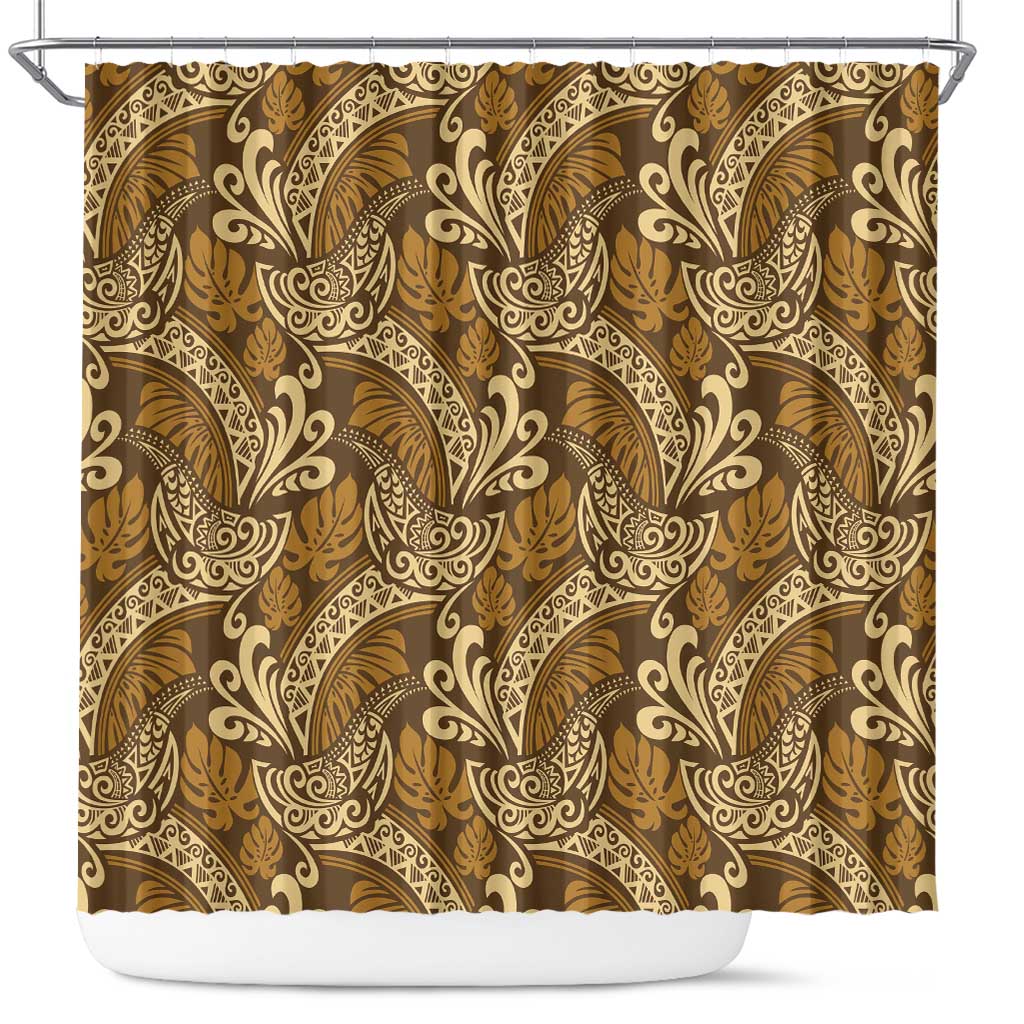 Brown Gold Monstera Shower Curtain Polynesian Tribal Pattern LT01 Gold - Polynesian Pride