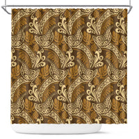 Brown Gold Monstera Shower Curtain Polynesian Tribal Pattern LT01 Gold - Polynesian Pride