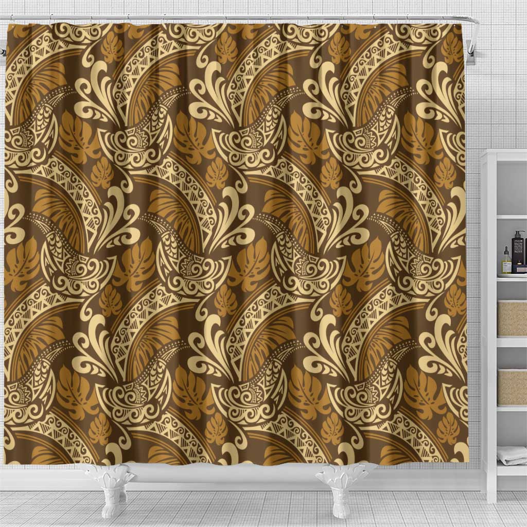 Brown Gold Monstera Shower Curtain Polynesian Tribal Pattern LT01 - Polynesian Pride