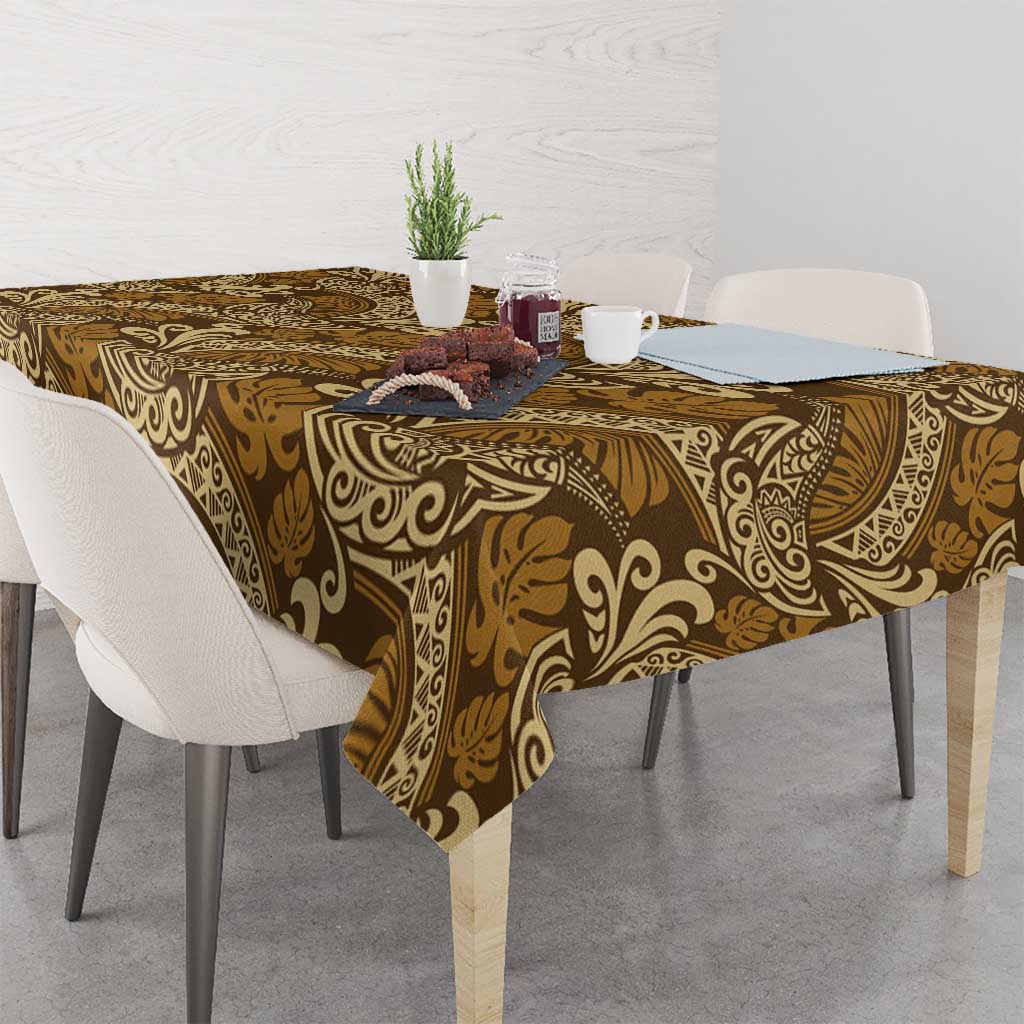 Brown Gold Monstera Tablecloth Polynesian Tribal Pattern LT01 - Polynesian Pride