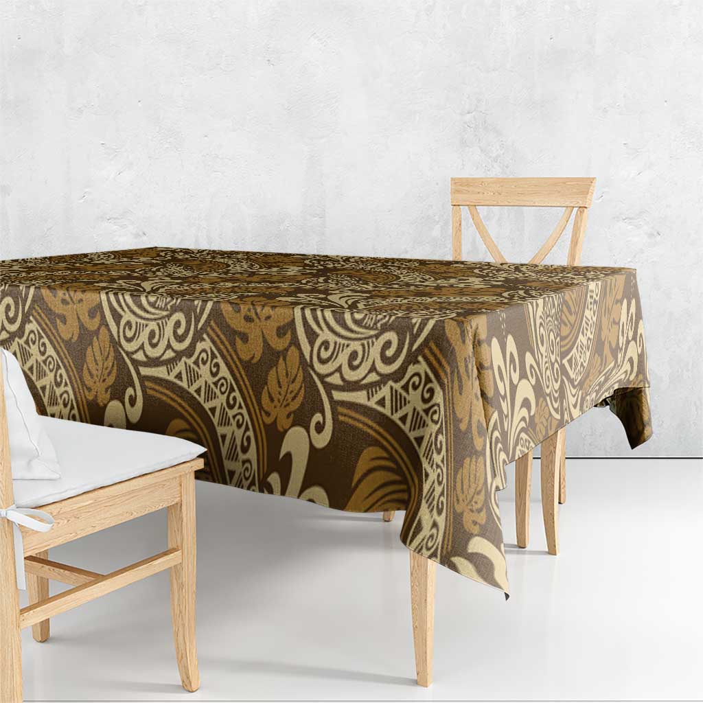 Brown Gold Monstera Tablecloth Polynesian Tribal Pattern LT01 - Polynesian Pride