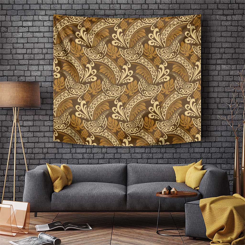 Brown Gold Monstera Tapestry Polynesian Tribal Pattern LT01 Gold - Polynesian Pride
