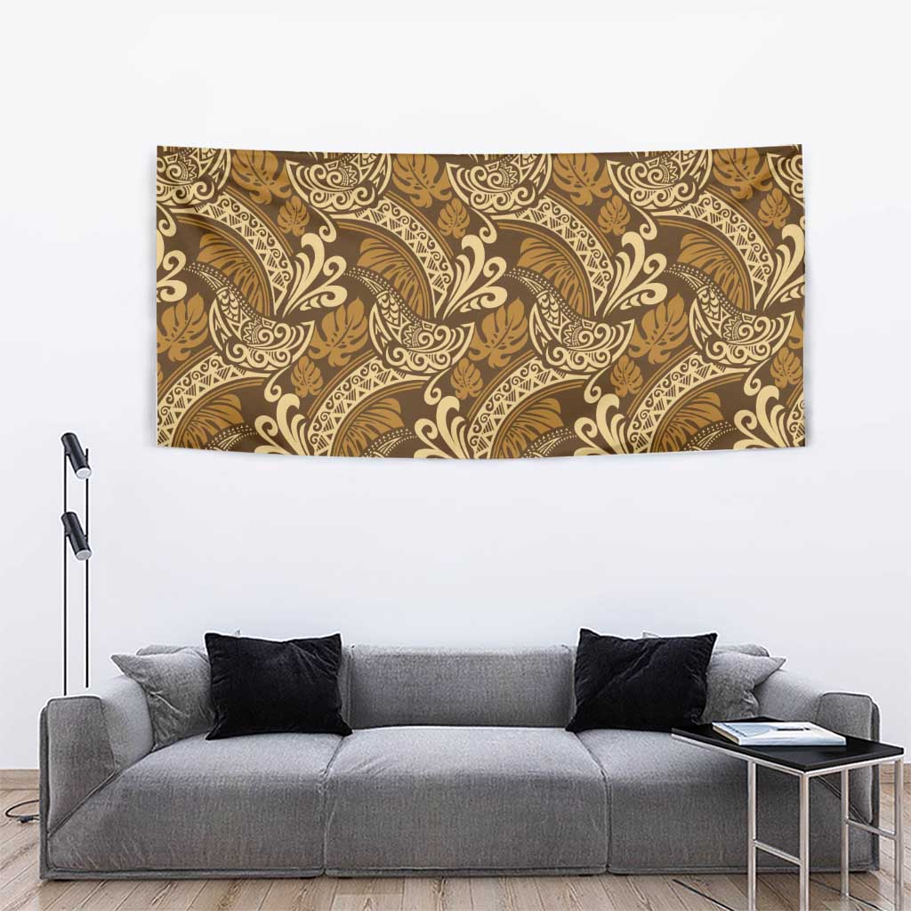 Brown Gold Monstera Tapestry Polynesian Tribal Pattern LT01 - Polynesian Pride