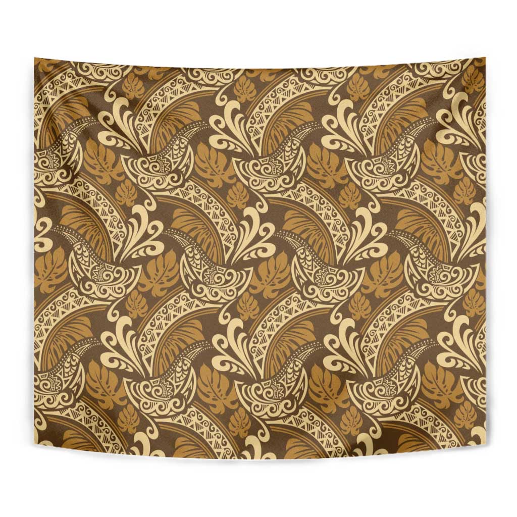 Brown Gold Monstera Tapestry Polynesian Tribal Pattern LT01 - Polynesian Pride