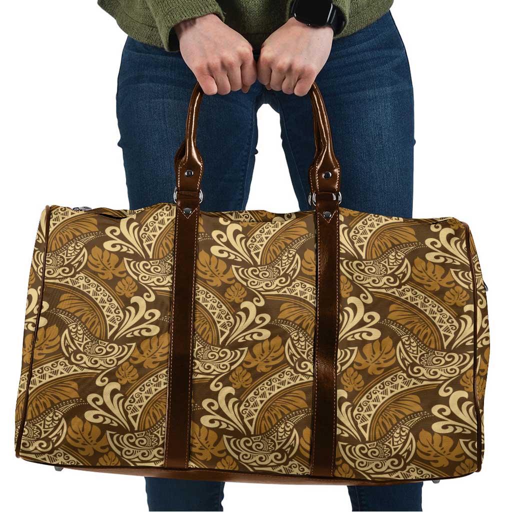 Brown Gold Monstera Travel Bag Polynesian Tribal Pattern LT01 Gold - Polynesian Pride