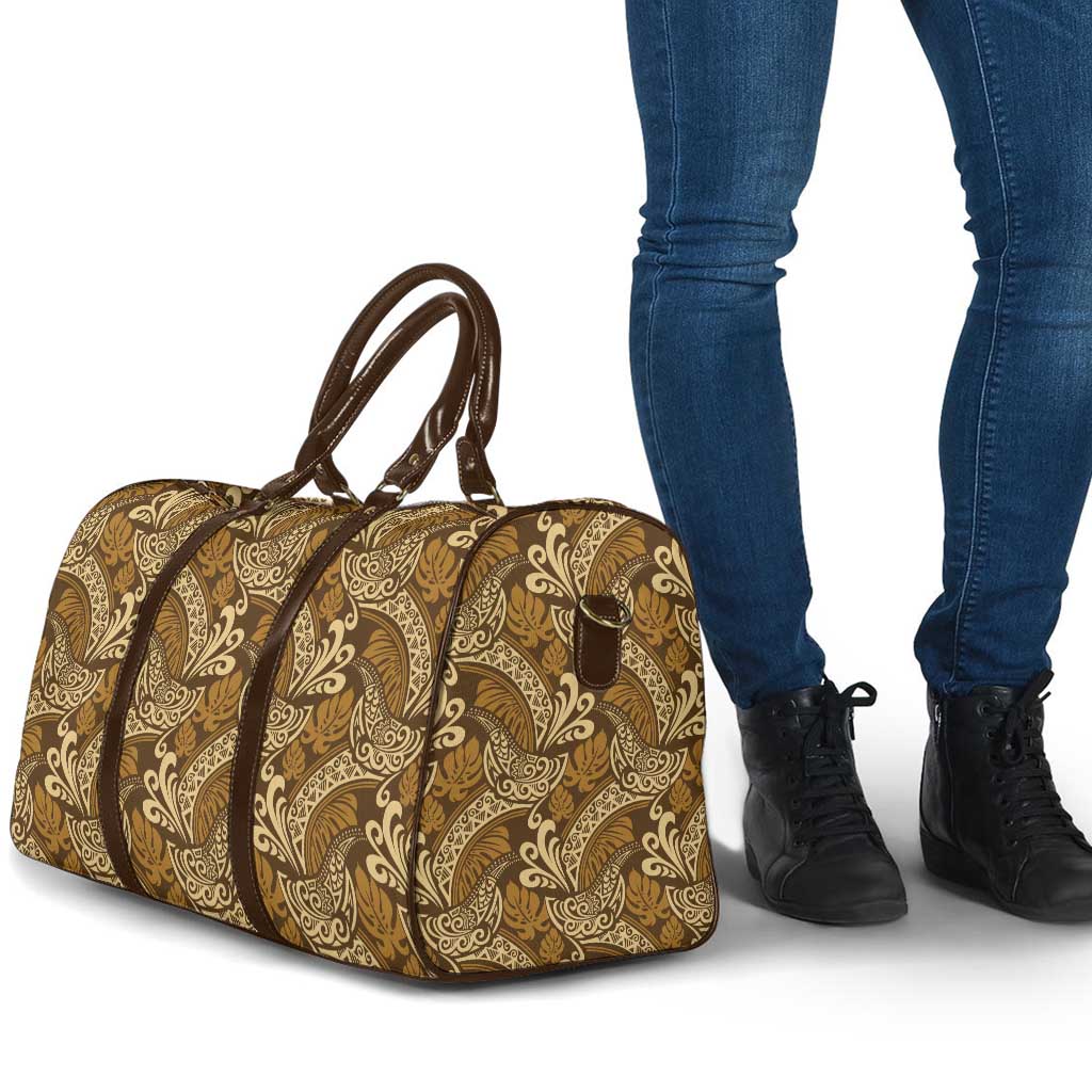 Brown Gold Monstera Travel Bag Polynesian Tribal Pattern LT01 - Polynesian Pride