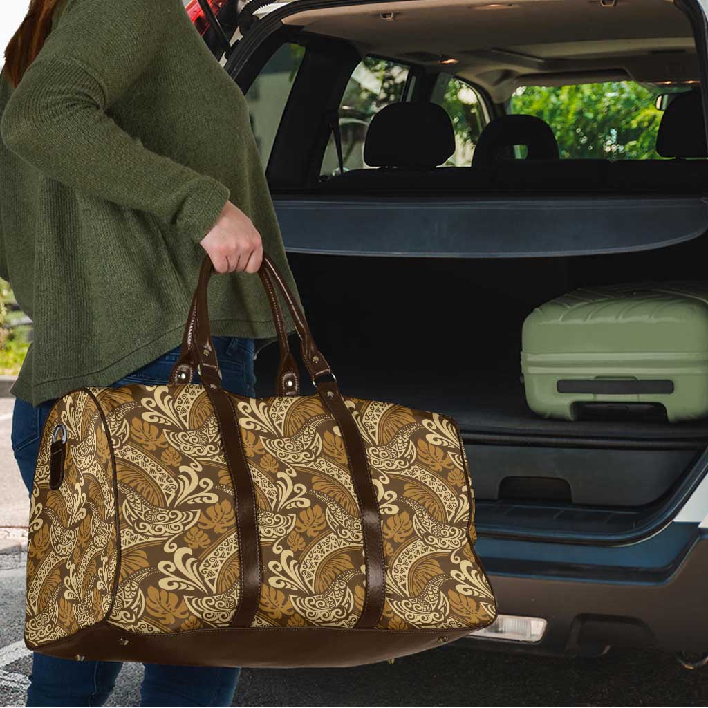 Brown Gold Monstera Travel Bag Polynesian Tribal Pattern LT01 - Polynesian Pride