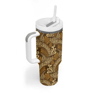 Brown Gold Monstera Tumbler With Handle Polynesian Tribal Pattern - Polynesian Pride