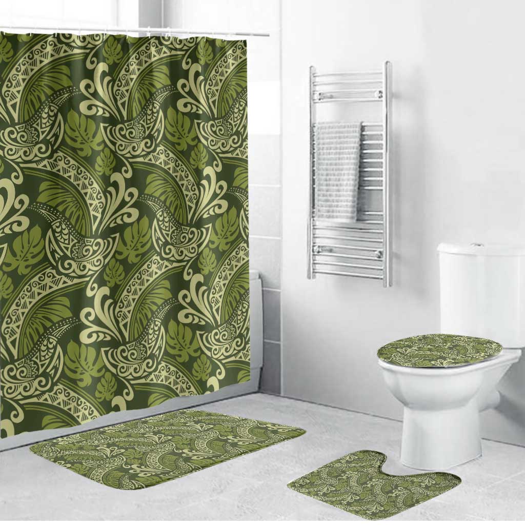 Olive Green Monstera Bathroom Set Polynesian Tribal Pattern LT01 Bathroom Set (4 pcs) Green - Polynesian Pride