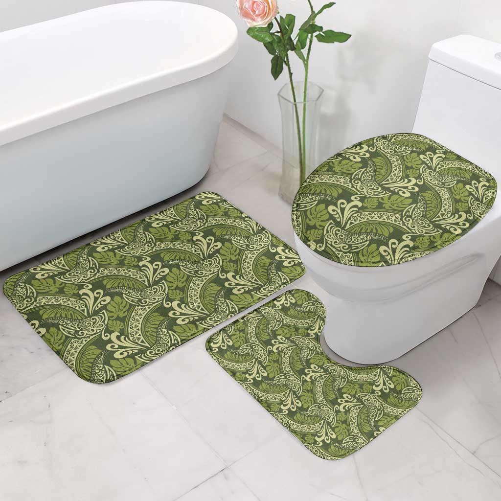 Olive Green Monstera Bathroom Set Polynesian Tribal Pattern LT01 - Polynesian Pride