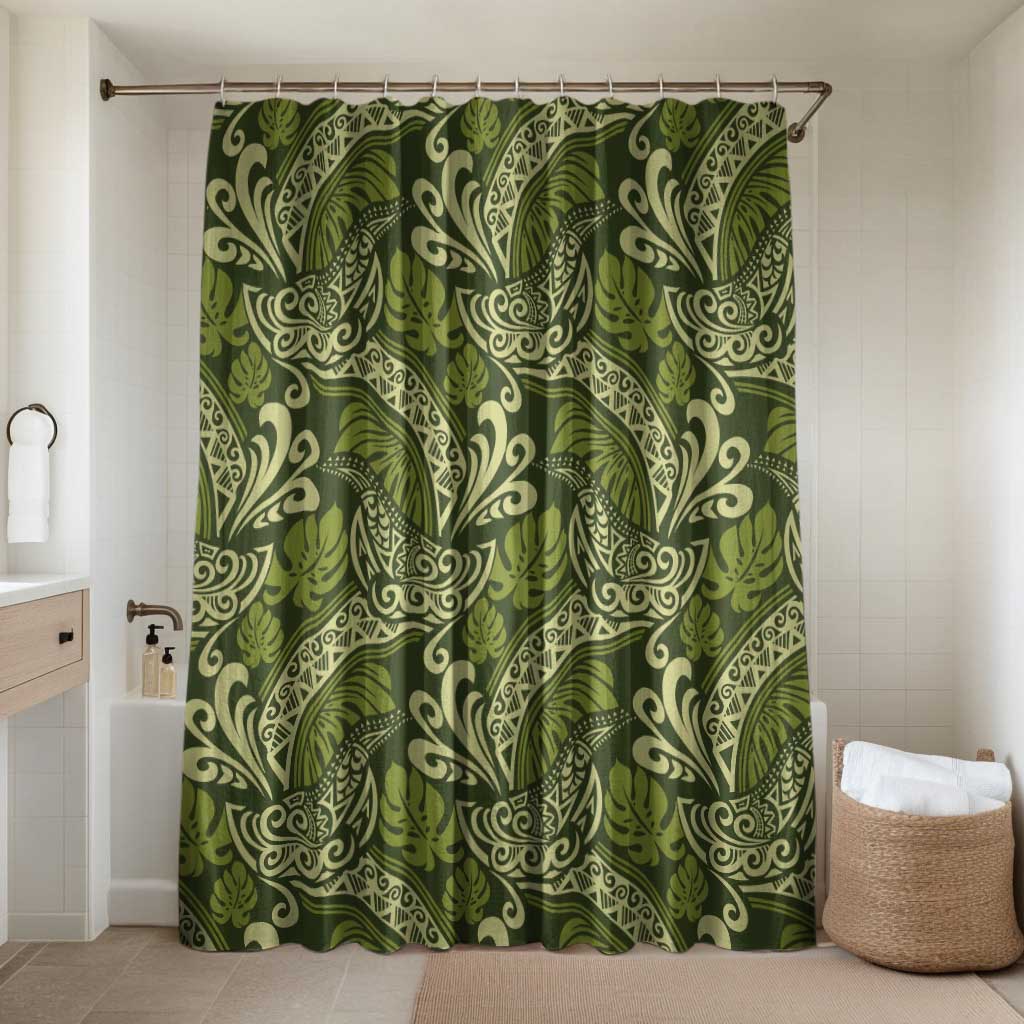 Olive Green Monstera Bathroom Set Polynesian Tribal Pattern LT01 Shower Curtain Only Green - Polynesian Pride