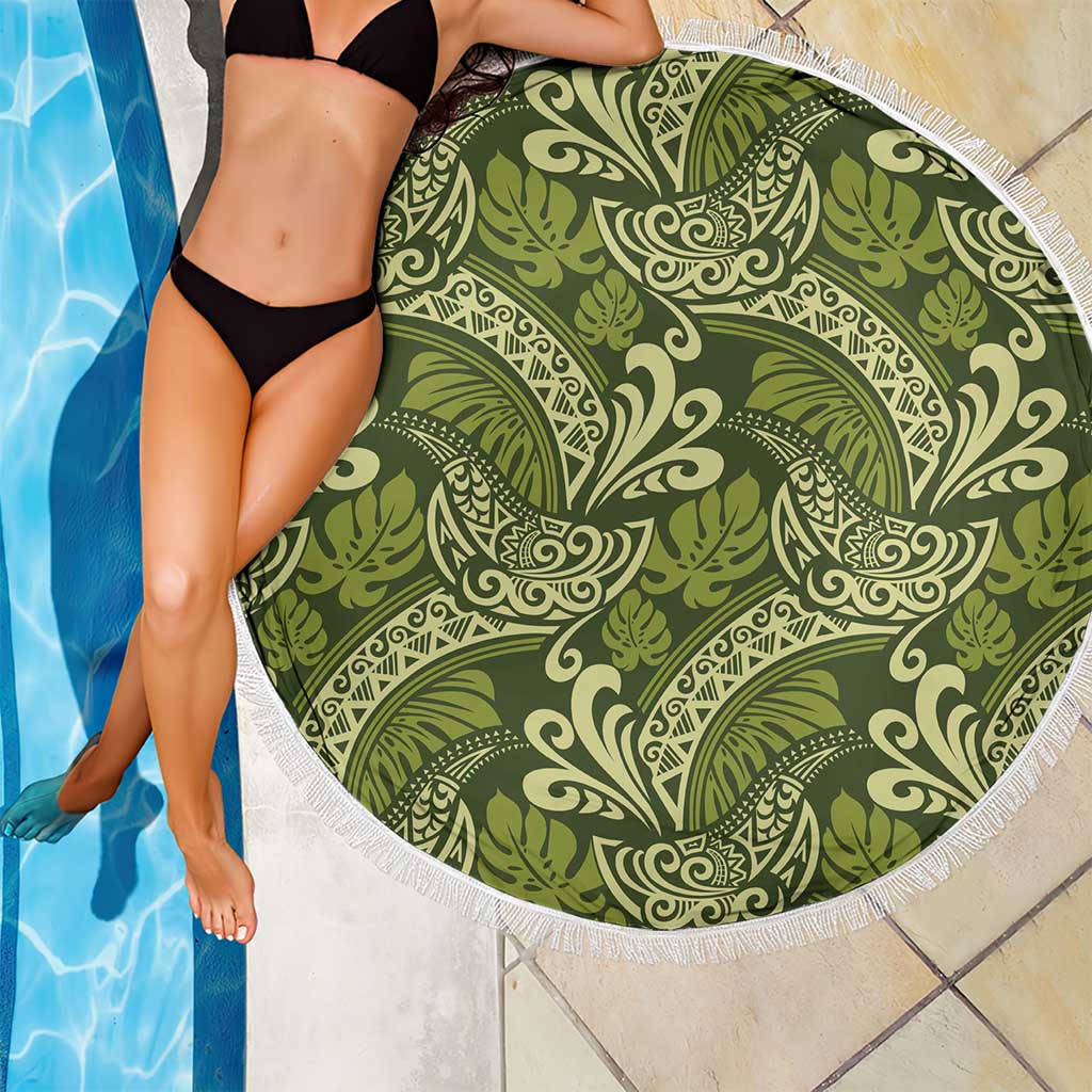 Olive Green Monstera Beach Blanket Polynesian Tribal Pattern LT01 - Polynesian Pride