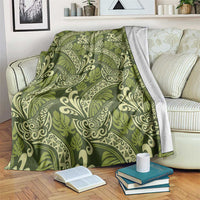 Olive Green Monstera Blanket Polynesian Tribal Pattern LT01 Green - Polynesian Pride