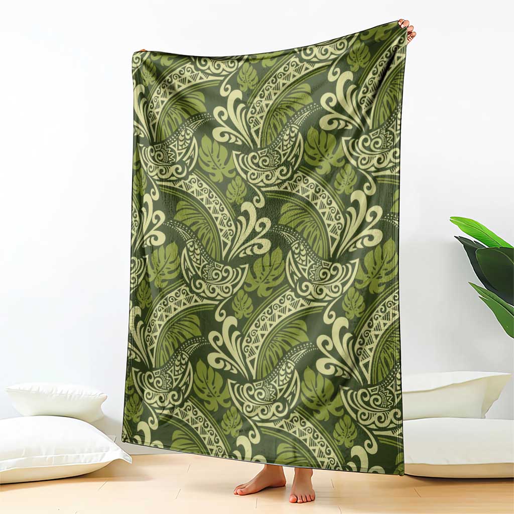 Olive Green Monstera Blanket Polynesian Tribal Pattern LT01 - Polynesian Pride