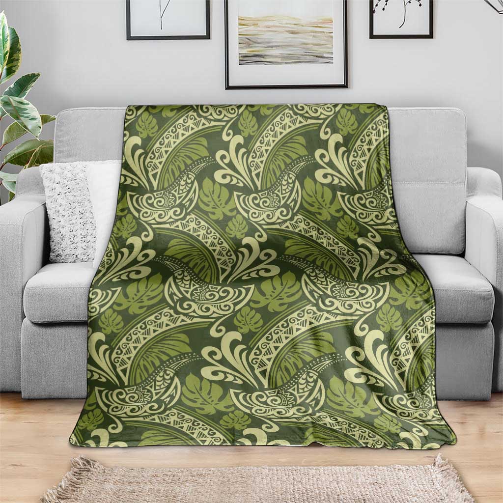 Olive Green Monstera Blanket Polynesian Tribal Pattern LT01 - Polynesian Pride