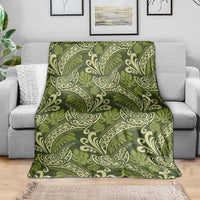 Olive Green Monstera Blanket Polynesian Tribal Pattern LT01 - Polynesian Pride
