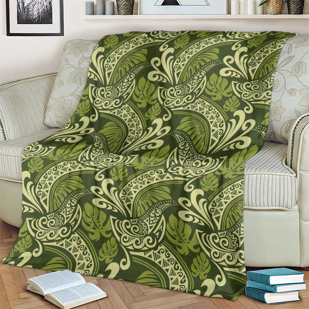 Olive Green Monstera Blanket Polynesian Tribal Pattern LT01 - Polynesian Pride