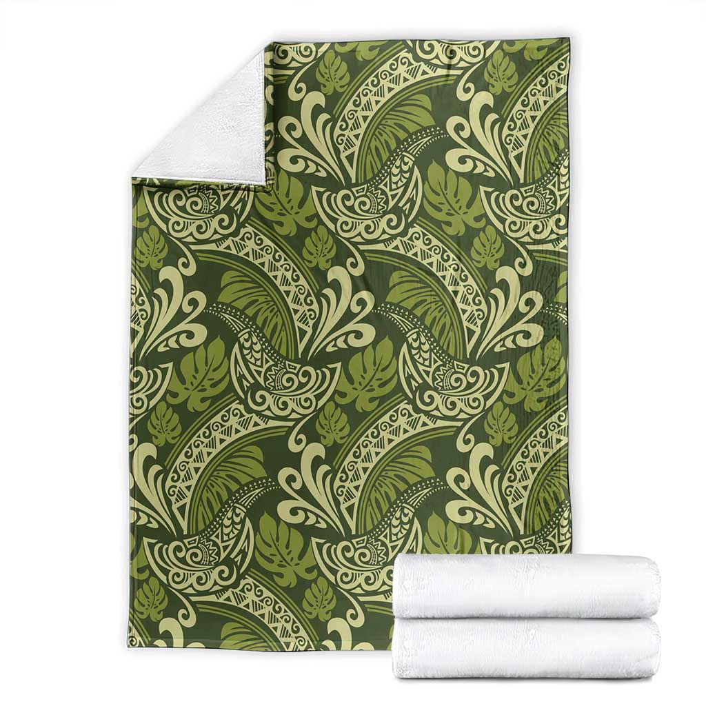 Olive Green Monstera Blanket Polynesian Tribal Pattern LT01 - Polynesian Pride
