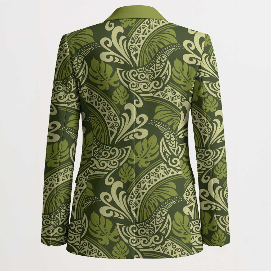 Olive Green Monstera Blazer Polynesian Tribal Pattern LT01 - Polynesian Pride