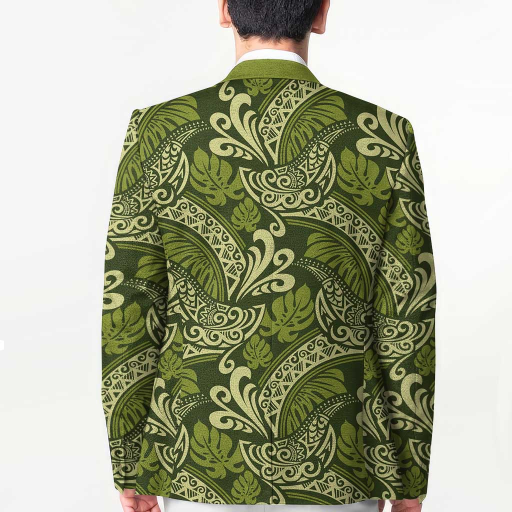 Olive Green Monstera Blazer Polynesian Tribal Pattern LT01 - Polynesian Pride